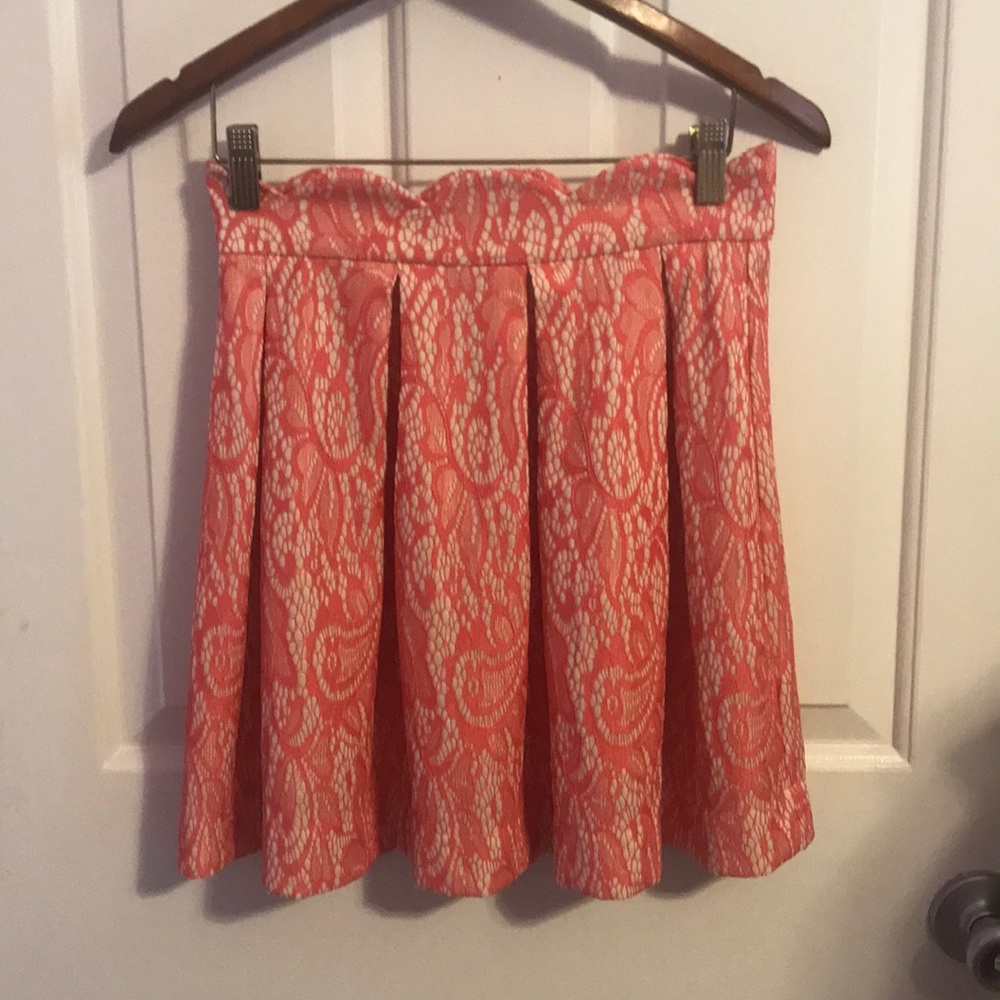 High Waisted Salmon Lace Skirt